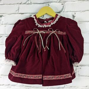 Vintage Baby Christmas Dress Red velvet puffy children's formal dress 6-12